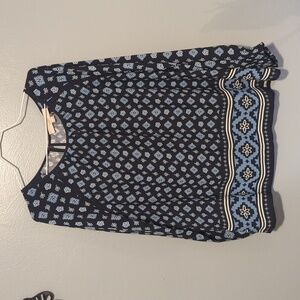 LOFT Floral Print Scoop Neckline Peasant Blouse with Puff Sleeves Size Medium M